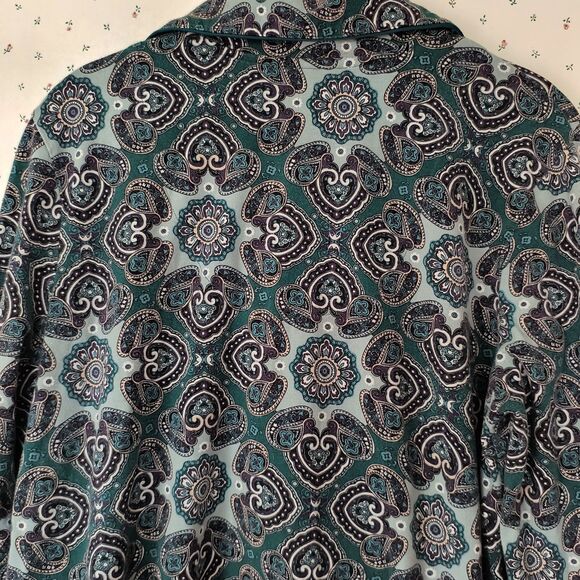 Soma Pajama Set Large Paisley Green Blue Stretch Pockets Lounge Cozy Holiday - Picture 9 of 16